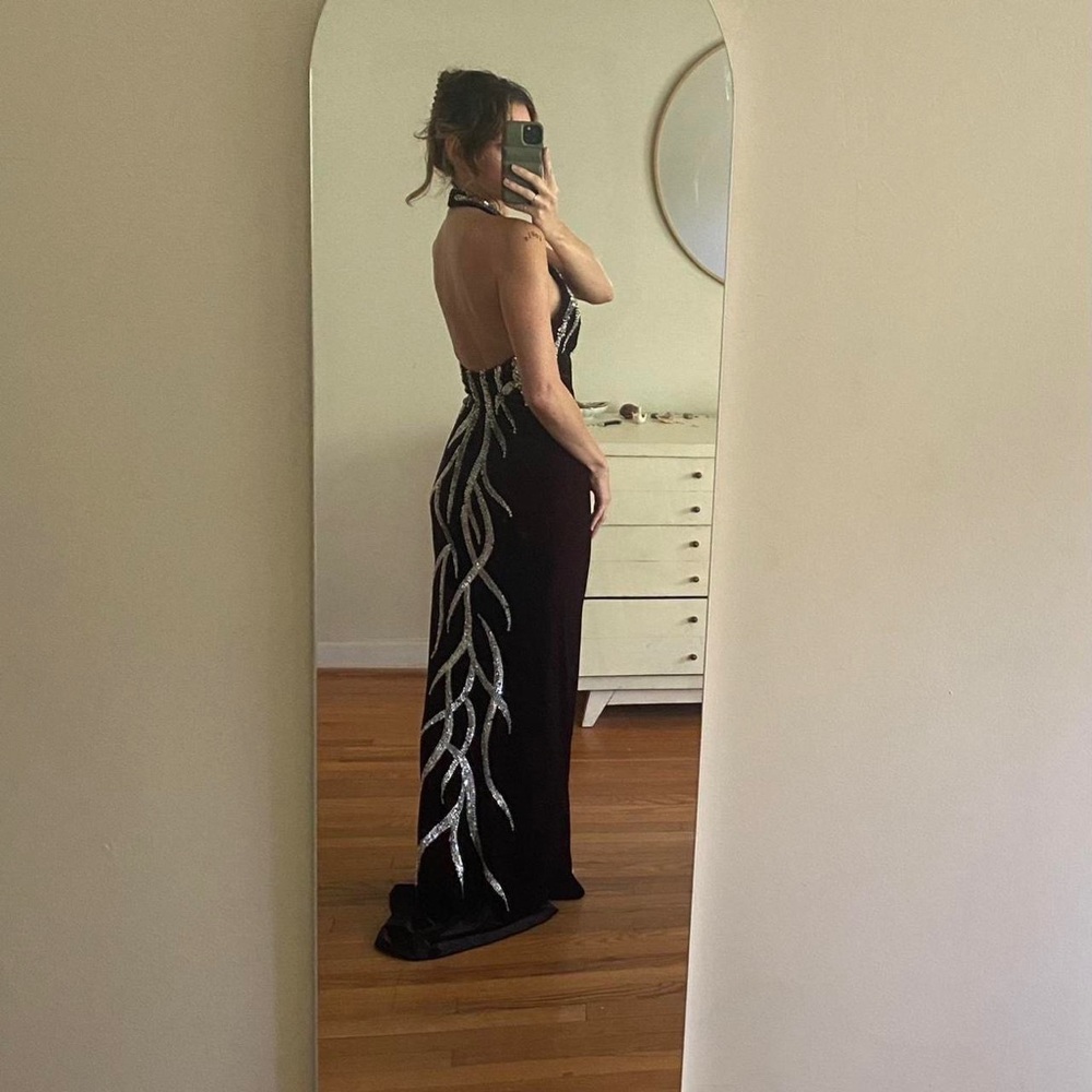 Nightway most incredible velvet + sequined halter dress